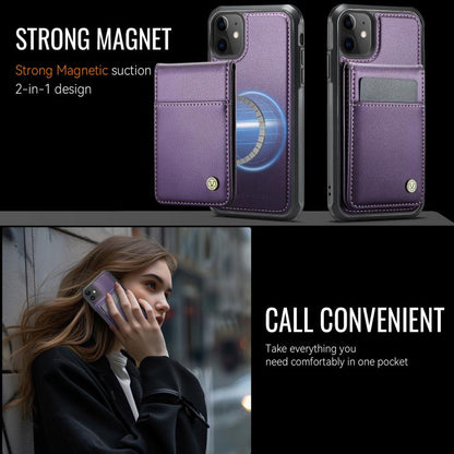 For iPhone 12 / 12 Pro JEEHOOD J06 British Style RFID MagSafe Card Bag PU Phone Case(Purple) - iPhone 12 / 12 Pro Cases by JEEHOOD | Online Shopping UK | buy2fix