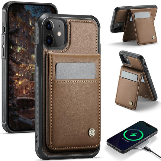 For iPhone 12 / 12 Pro JEEHOOD J06 British Style RFID MagSafe Card Bag PU Phone Case(Brown) - iPhone 12 / 12 Pro Cases by JEEHOOD | Online Shopping UK | buy2fix