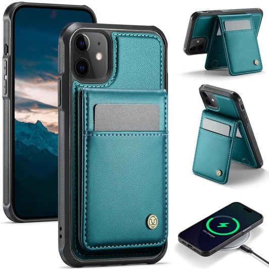 For iPhone 12 / 12 Pro JEEHOOD J06 British Style RFID MagSafe Card Bag PU Phone Case(Green) - iPhone 12 / 12 Pro Cases by JEEHOOD | Online Shopping UK | buy2fix