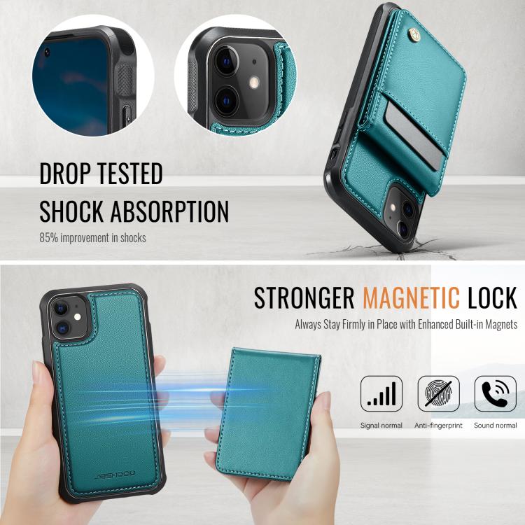 For iPhone 12 / 12 Pro JEEHOOD J06 British Style RFID MagSafe Card Bag PU Phone Case(Green) - iPhone 12 / 12 Pro Cases by JEEHOOD | Online Shopping UK | buy2fix