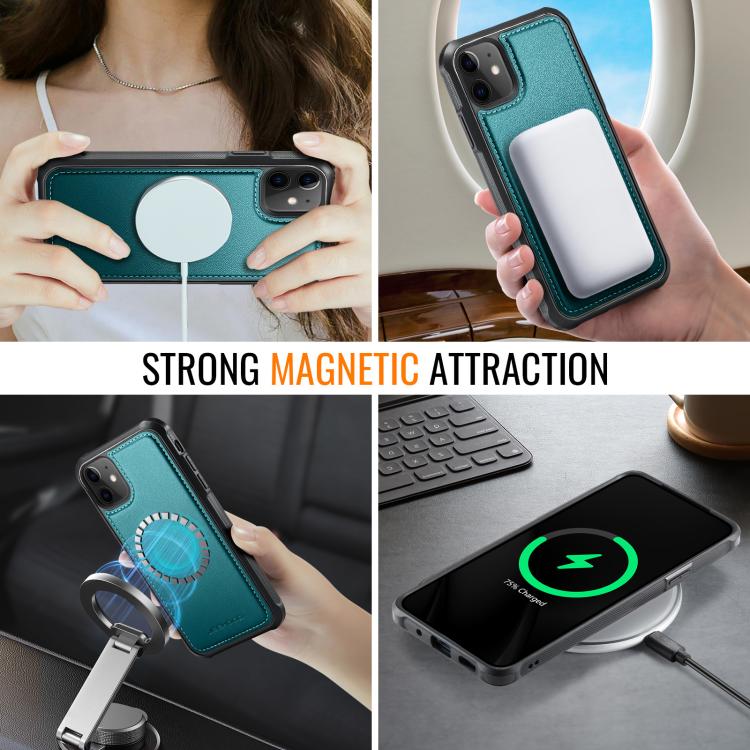 For iPhone 12 / 12 Pro JEEHOOD J06 British Style RFID MagSafe Card Bag PU Phone Case(Green) - iPhone 12 / 12 Pro Cases by JEEHOOD | Online Shopping UK | buy2fix