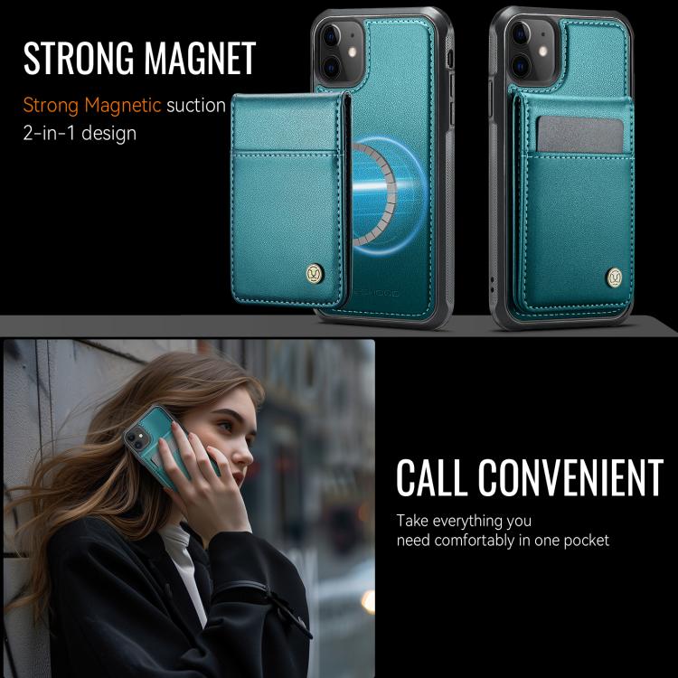 For iPhone 12 / 12 Pro JEEHOOD J06 British Style RFID MagSafe Card Bag PU Phone Case(Green) - iPhone 12 / 12 Pro Cases by JEEHOOD | Online Shopping UK | buy2fix