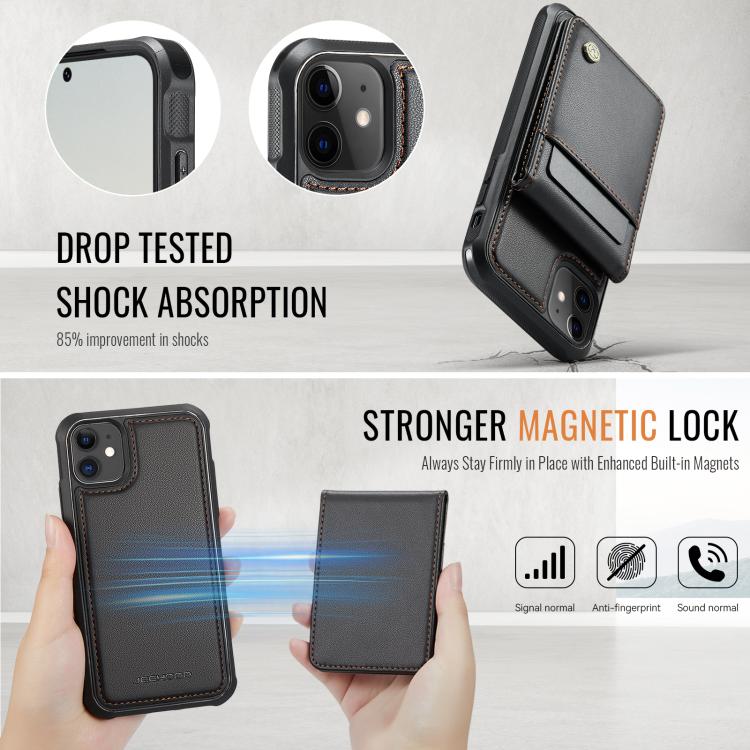 For iPhone 12 / 12 Pro JEEHOOD J06 British Style RFID MagSafe Card Bag PU Phone Case(Black) - iPhone 12 / 12 Pro Cases by JEEHOOD | Online Shopping UK | buy2fix