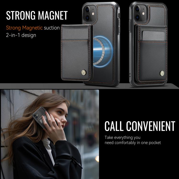 For iPhone 12 / 12 Pro JEEHOOD J06 British Style RFID MagSafe Card Bag PU Phone Case(Black) - iPhone 12 / 12 Pro Cases by JEEHOOD | Online Shopping UK | buy2fix