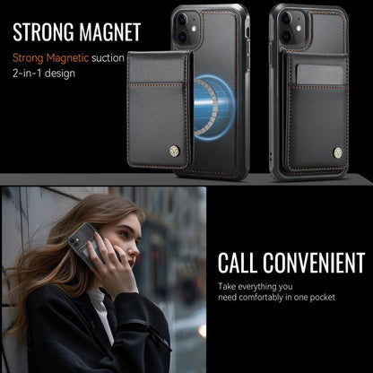 For iPhone 12 / 12 Pro JEEHOOD J06 British Style RFID MagSafe Card Bag PU Phone Case(Black) - iPhone 12 / 12 Pro Cases by JEEHOOD | Online Shopping UK | buy2fix