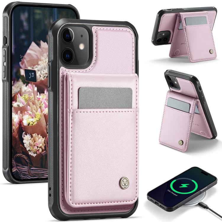 For iPhone 12 / 12 Pro JEEHOOD J06 British Style RFID MagSafe Card Bag PU Phone Case(Pink) - iPhone 12 / 12 Pro Cases by JEEHOOD | Online Shopping UK | buy2fix