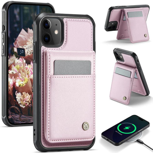 For iPhone 12 / 12 Pro JEEHOOD J06 British Style RFID MagSafe Card Bag PU Phone Case(Pink) - iPhone 12 / 12 Pro Cases by JEEHOOD | Online Shopping UK | buy2fix