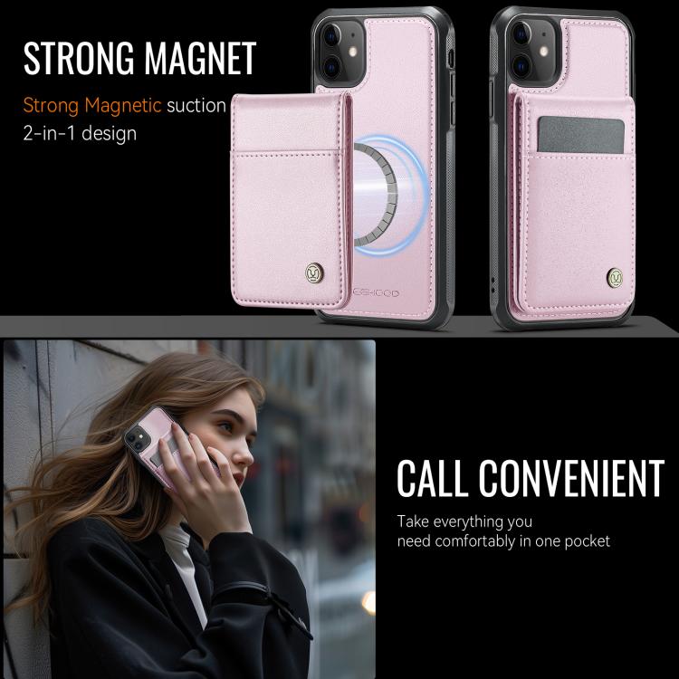 For iPhone 12 / 12 Pro JEEHOOD J06 British Style RFID MagSafe Card Bag PU Phone Case(Pink) - iPhone 12 / 12 Pro Cases by JEEHOOD | Online Shopping UK | buy2fix