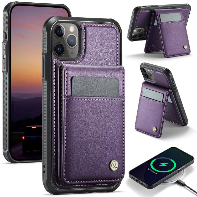 For iPhone 11 Pro Max JEEHOOD J06 British Style RFID MagSafe Card Bag PU Phone Case(Purple) - iPhone 11 Pro Max Cases by JEEHOOD | Online Shopping UK | buy2fix