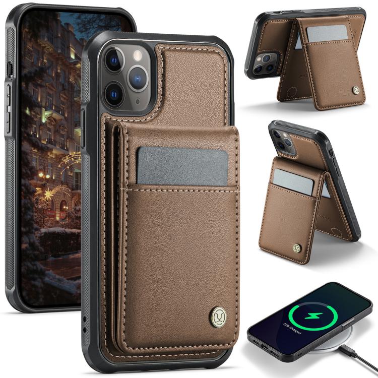 For iPhone 11 Pro Max JEEHOOD J06 British Style RFID MagSafe Card Bag PU Phone Case(Brown) - iPhone 11 Pro Max Cases by JEEHOOD | Online Shopping UK | buy2fix