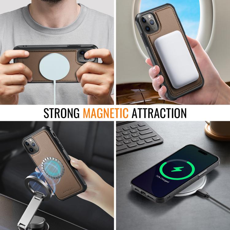 For iPhone 11 Pro Max JEEHOOD J06 British Style RFID MagSafe Card Bag PU Phone Case(Brown) - iPhone 11 Pro Max Cases by JEEHOOD | Online Shopping UK | buy2fix