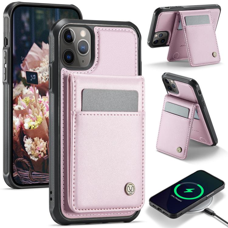 For iPhone 11 Pro Max JEEHOOD J06 British Style RFID MagSafe Card Bag PU Phone Case(Pink) - iPhone 11 Pro Max Cases by JEEHOOD | Online Shopping UK | buy2fix