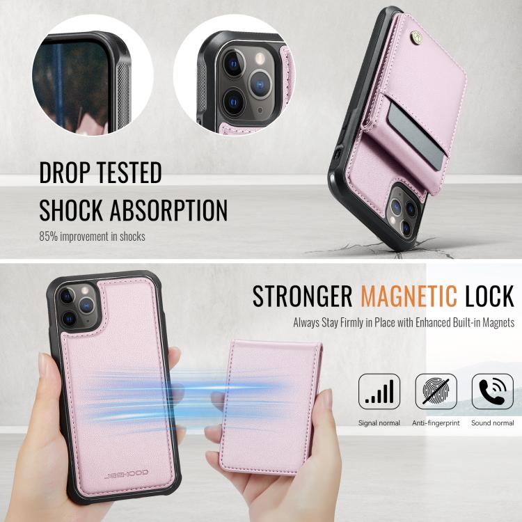 For iPhone 11 Pro Max JEEHOOD J06 British Style RFID MagSafe Card Bag PU Phone Case(Pink) - iPhone 11 Pro Max Cases by JEEHOOD | Online Shopping UK | buy2fix