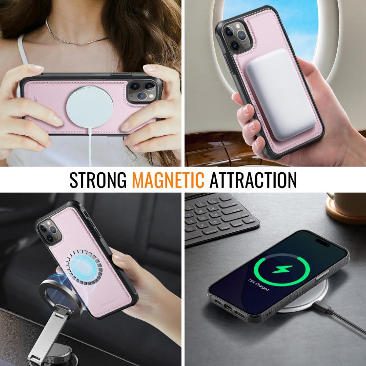 For iPhone 11 Pro Max JEEHOOD J06 British Style RFID MagSafe Card Bag PU Phone Case(Pink) - iPhone 11 Pro Max Cases by JEEHOOD | Online Shopping UK | buy2fix