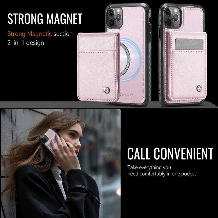 For iPhone 11 Pro Max JEEHOOD J06 British Style RFID MagSafe Card Bag PU Phone Case(Pink) - iPhone 11 Pro Max Cases by JEEHOOD | Online Shopping UK | buy2fix
