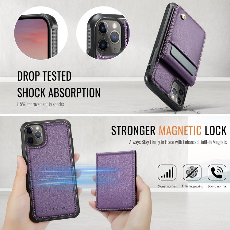 For iPhone 11 Pro JEEHOOD J06 British Style RFID MagSafe Card Bag PU Phone Case(Purple) - iPhone 11 Pro Cases by JEEHOOD | Online Shopping UK | buy2fix