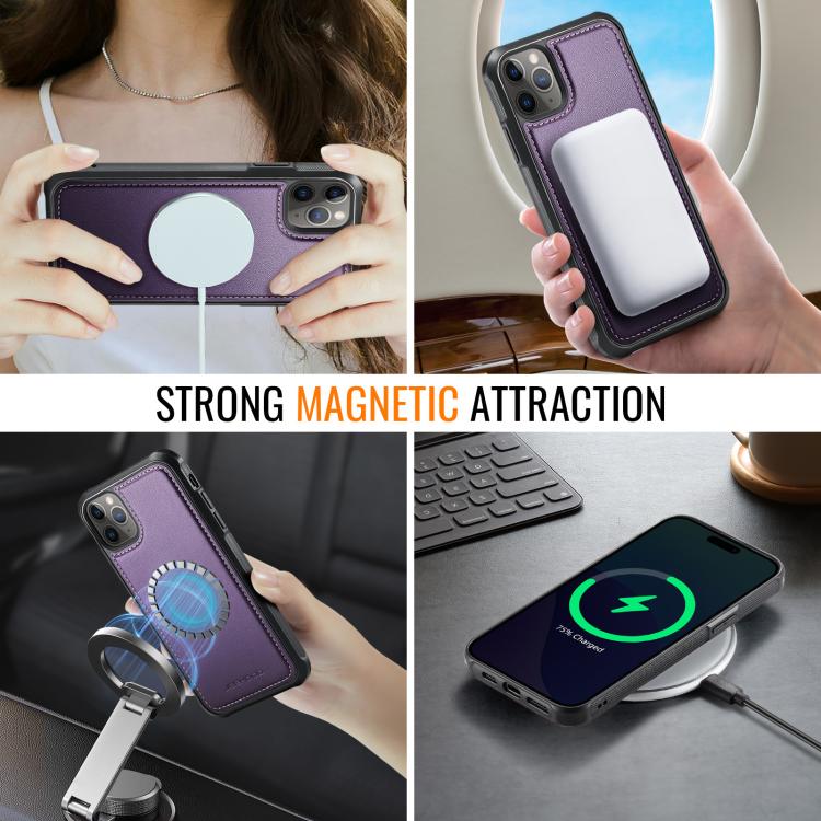For iPhone 11 Pro JEEHOOD J06 British Style RFID MagSafe Card Bag PU Phone Case(Purple) - iPhone 11 Pro Cases by JEEHOOD | Online Shopping UK | buy2fix