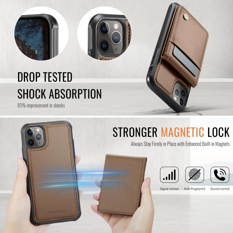 For iPhone 11 Pro JEEHOOD J06 British Style RFID MagSafe Card Bag PU Phone Case(Brown) - iPhone 11 Pro Cases by JEEHOOD | Online Shopping UK | buy2fix