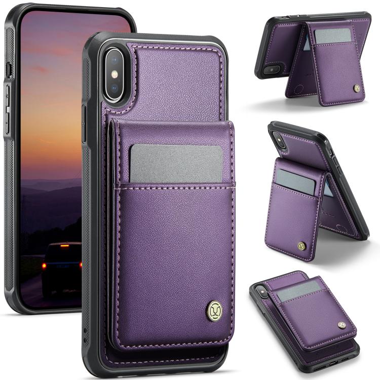 For iPhone X / XS JEEHOOD J06 British Style RFID MagSafe Card Bag PU Phone Case(Purple) - More iPhone Cases by JEEHOOD | Online Shopping UK | buy2fix