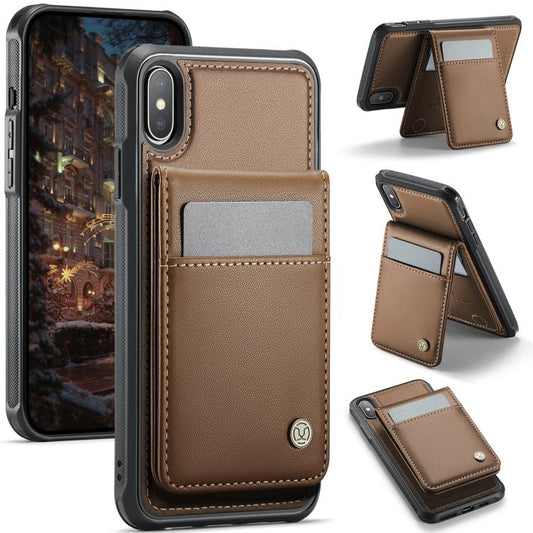 For iPhone X / XS JEEHOOD J06 British Style RFID MagSafe Card Bag PU Phone Case(Brown) - More iPhone Cases by JEEHOOD | Online Shopping UK | buy2fix