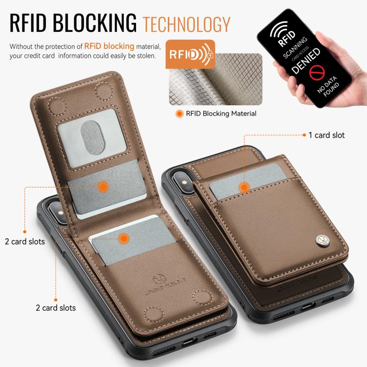 For iPhone X / XS JEEHOOD J06 British Style RFID MagSafe Card Bag PU Phone Case(Brown) - More iPhone Cases by JEEHOOD | Online Shopping UK | buy2fix