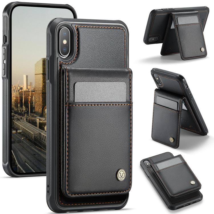 For iPhone X / XS JEEHOOD J06 British Style RFID MagSafe Card Bag PU Phone Case(Black) - More iPhone Cases by JEEHOOD | Online Shopping UK | buy2fix
