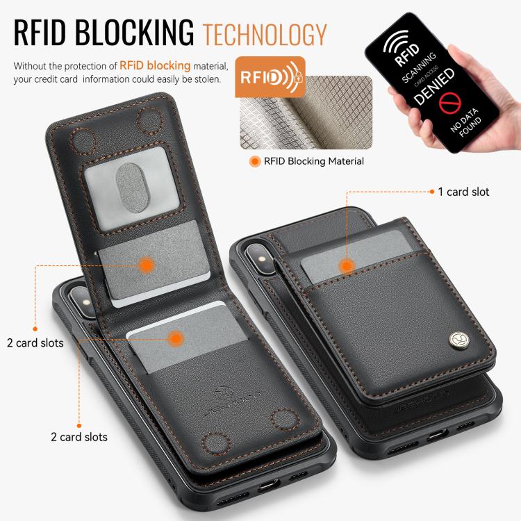 For iPhone X / XS JEEHOOD J06 British Style RFID MagSafe Card Bag PU Phone Case(Black) - More iPhone Cases by JEEHOOD | Online Shopping UK | buy2fix