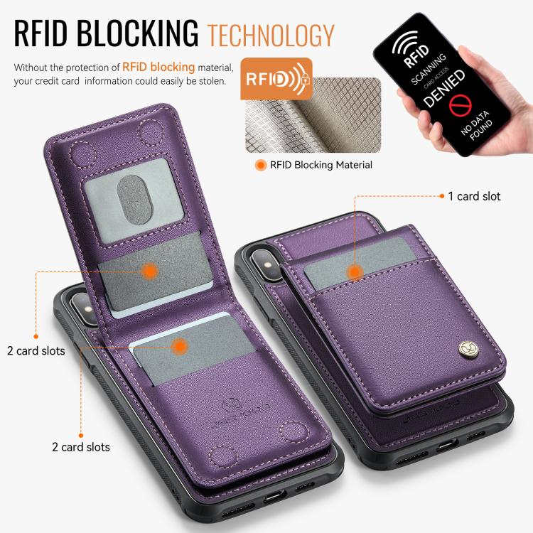 For iPhone XS Max JEEHOOD J06 British Style RFID MagSafe Card Bag PU Phone Case(Purple) - More iPhone Cases by JEEHOOD | Online Shopping UK | buy2fix