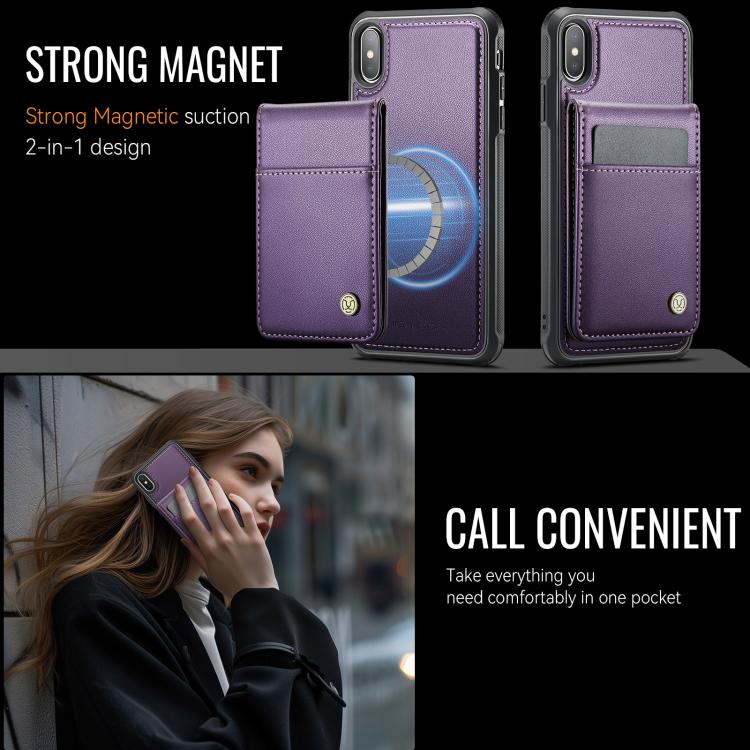 For iPhone XS Max JEEHOOD J06 British Style RFID MagSafe Card Bag PU Phone Case(Purple) - More iPhone Cases by JEEHOOD | Online Shopping UK | buy2fix