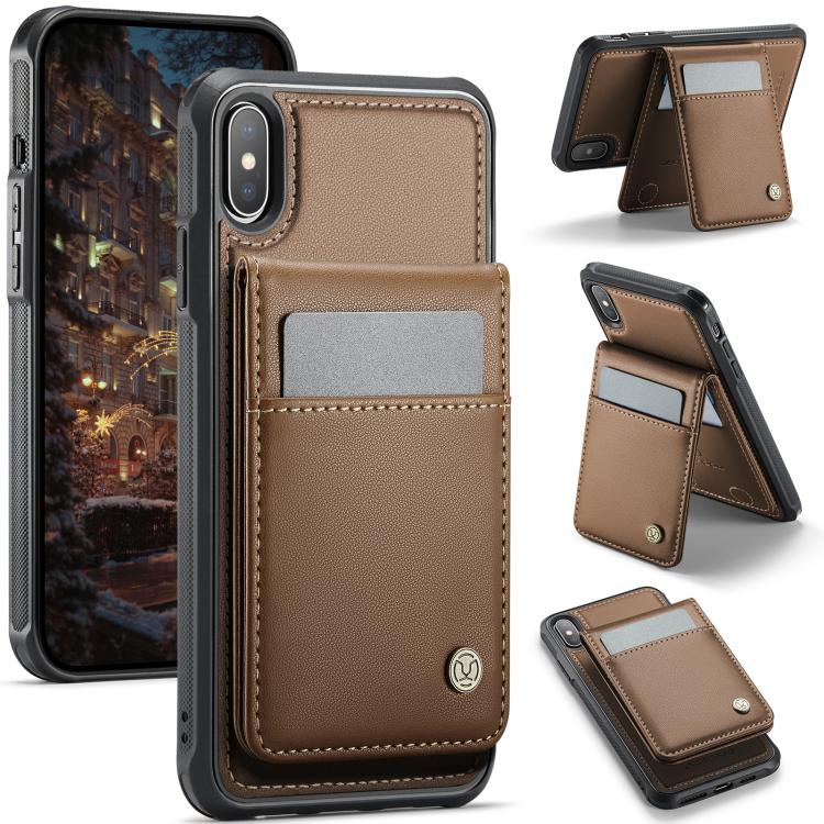 For iPhone XS Max JEEHOOD J06 British Style RFID MagSafe Card Bag PU Phone Case(Brown) - More iPhone Cases by JEEHOOD | Online Shopping UK | buy2fix