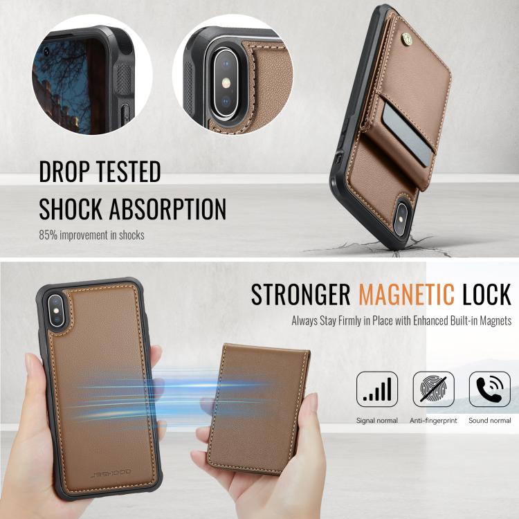 For iPhone XS Max JEEHOOD J06 British Style RFID MagSafe Card Bag PU Phone Case(Brown) - More iPhone Cases by JEEHOOD | Online Shopping UK | buy2fix