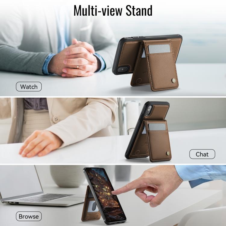 For iPhone XS Max JEEHOOD J06 British Style RFID MagSafe Card Bag PU Phone Case(Brown) - More iPhone Cases by JEEHOOD | Online Shopping UK | buy2fix