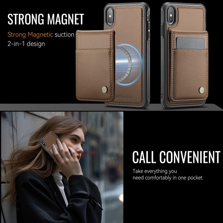 For iPhone XS Max JEEHOOD J06 British Style RFID MagSafe Card Bag PU Phone Case(Brown) - More iPhone Cases by JEEHOOD | Online Shopping UK | buy2fix