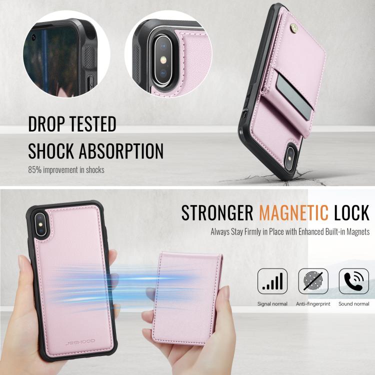 For iPhone XS Max JEEHOOD J06 British Style RFID MagSafe Card Bag PU Phone Case(Pink) - More iPhone Cases by JEEHOOD | Online Shopping UK | buy2fix