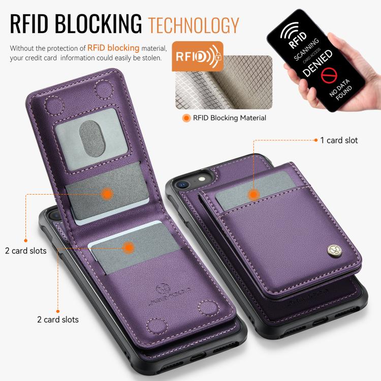 For iPhone SE 2022 / SE 2020 / 8 JEEHOOD J06 British Style RFID MagSafe Card Bag PU Phone Case(Purple) - iPhone SE 2022 / 2020 / 8 / 7 Cases by JEEHOOD | Online Shopping UK | buy2fix