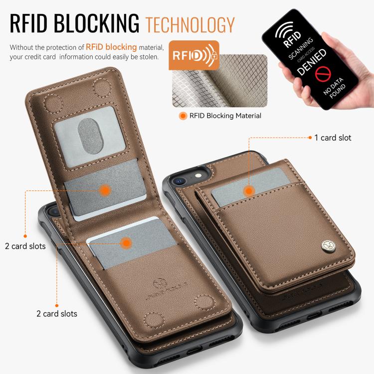 For iPhone SE 2022 / SE 2020 / 8 JEEHOOD J06 British Style RFID MagSafe Card Bag PU Phone Case(Brown) - iPhone SE 2022 / 2020 / 8 / 7 Cases by JEEHOOD | Online Shopping UK | buy2fix