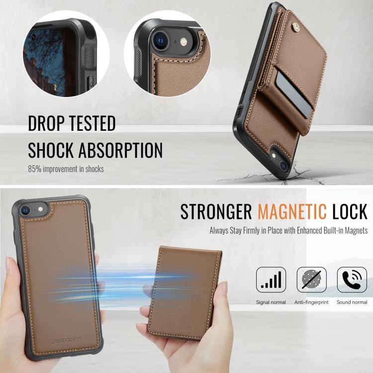 For iPhone SE 2022 / SE 2020 / 8 JEEHOOD J06 British Style RFID MagSafe Card Bag PU Phone Case(Brown) - iPhone SE 2022 / 2020 / 8 / 7 Cases by JEEHOOD | Online Shopping UK | buy2fix
