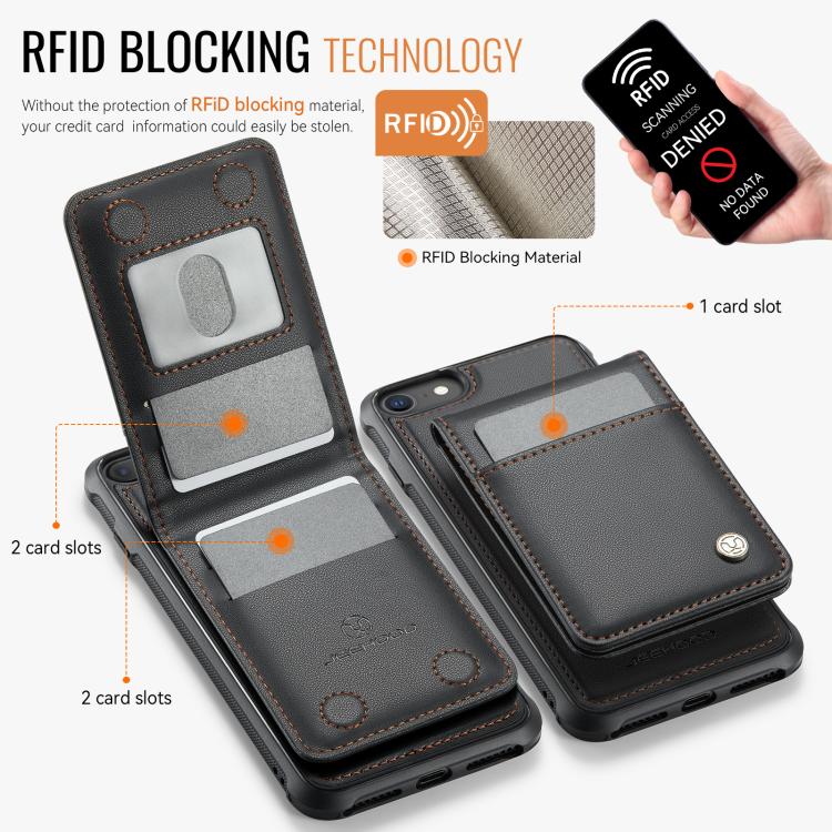 For iPhone SE 2022 / SE 2020 / 8 JEEHOOD J06 British Style RFID MagSafe Card Bag PU Phone Case(Black) - iPhone SE 2022 / 2020 / 8 / 7 Cases by JEEHOOD | Online Shopping UK | buy2fix