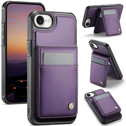 For iPhone 16e JEEHOOD J06 British Style RFID MagSafe Card Bag PU Phone Case(Purple) - iPhone 16e Cases by JEEHOOD | Online Shopping UK | buy2fix
