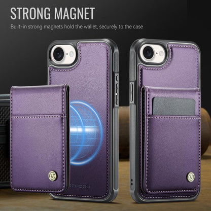 For iPhone 16e JEEHOOD J06 British Style RFID MagSafe Card Bag PU Phone Case(Purple) - iPhone 16e Cases by JEEHOOD | Online Shopping UK | buy2fix