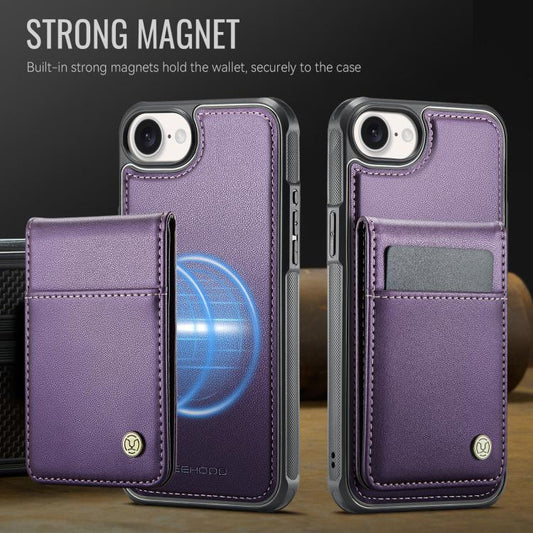 For iPhone 16e JEEHOOD J06 British Style RFID MagSafe Card Bag PU Phone Case(Purple) - iPhone 16e Cases by JEEHOOD | Online Shopping UK | buy2fix