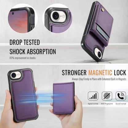 For iPhone 16e JEEHOOD J06 British Style RFID MagSafe Card Bag PU Phone Case(Purple) - iPhone 16e Cases by JEEHOOD | Online Shopping UK | buy2fix