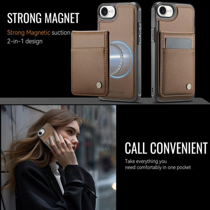 For iPhone 16e JEEHOOD J06 British Style RFID MagSafe Card Bag PU Phone Case(Brown) - iPhone 16e Cases by JEEHOOD | Online Shopping UK | buy2fix