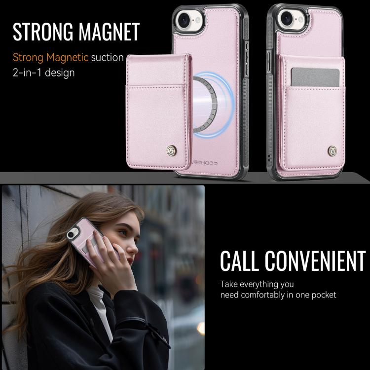 For iPhone 16e JEEHOOD J06 British Style RFID MagSafe Card Bag PU Phone Case(Pink) - iPhone 16e Cases by JEEHOOD | Online Shopping UK | buy2fix