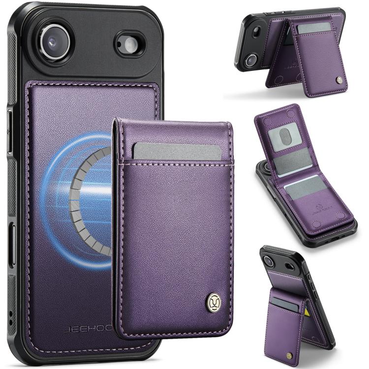For iPhone Air JEEHOOD J06 British Style RFID MagSafe Card Bag PU Phone Case(Purple) - iPhone Air Cases by JEEHOOD | Online Shopping UK | buy2fix
