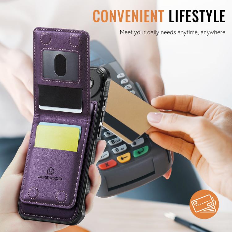 For iPhone Air JEEHOOD J06 British Style RFID MagSafe Card Bag PU Phone Case(Purple) - iPhone Air Cases by JEEHOOD | Online Shopping UK | buy2fix