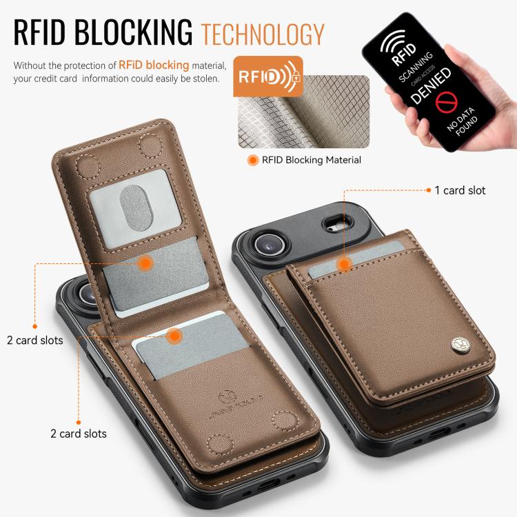 For iPhone Air JEEHOOD J06 British Style RFID MagSafe Card Bag PU Phone Case(Brown) - iPhone Air Cases by JEEHOOD | Online Shopping UK | buy2fix