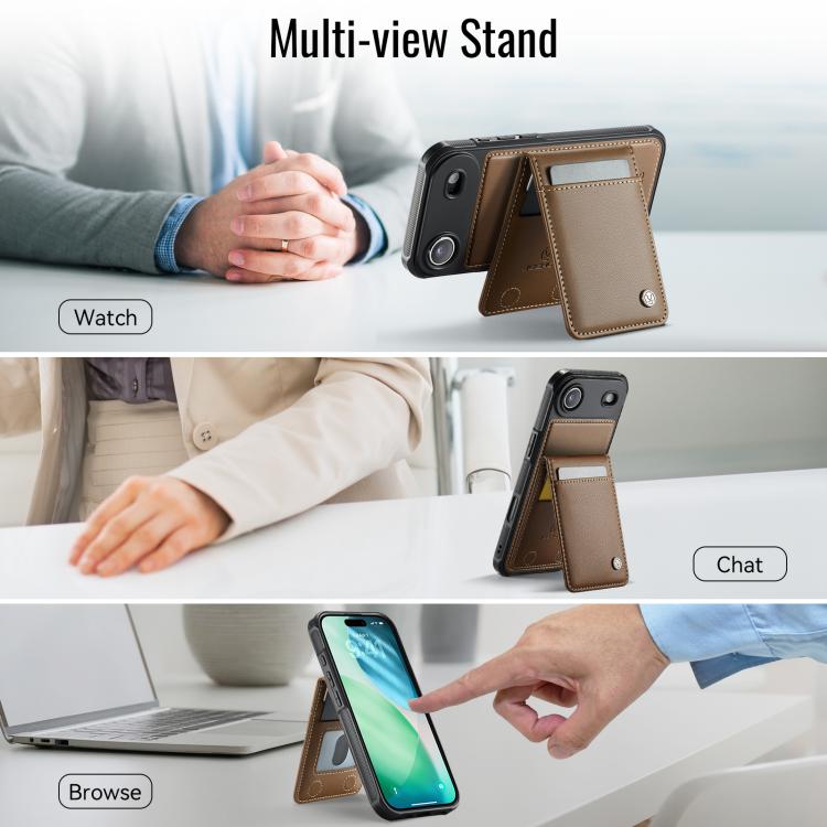 For iPhone Air JEEHOOD J06 British Style RFID MagSafe Card Bag PU Phone Case(Brown) - iPhone Air Cases by JEEHOOD | Online Shopping UK | buy2fix