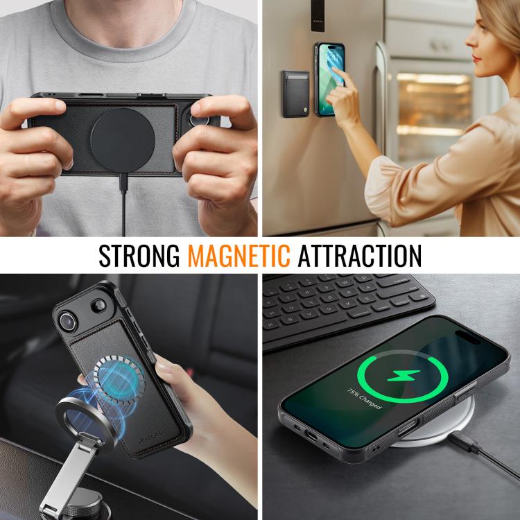 For iPhone Air JEEHOOD J06 British Style RFID MagSafe Card Bag PU Phone Case(Black) - iPhone Air Cases by JEEHOOD | Online Shopping UK | buy2fix