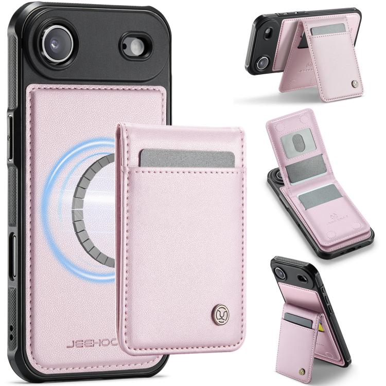 For iPhone Air JEEHOOD J06 British Style RFID MagSafe Card Bag PU Phone Case(Pink) - iPhone Air Cases by JEEHOOD | Online Shopping UK | buy2fix